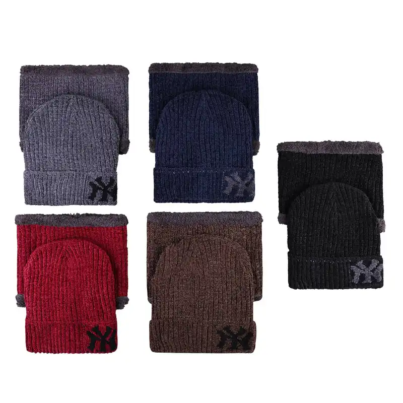 ست کلاه و شالگردن بافتنی مدل داخل خز طرح NY