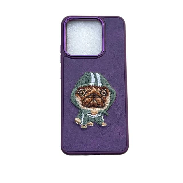 کاور مدل چرم طرح سگ گلدوزی شده کد PUG66 مناسب برای گوشی موبایل شیائومی Redmi note12 4G