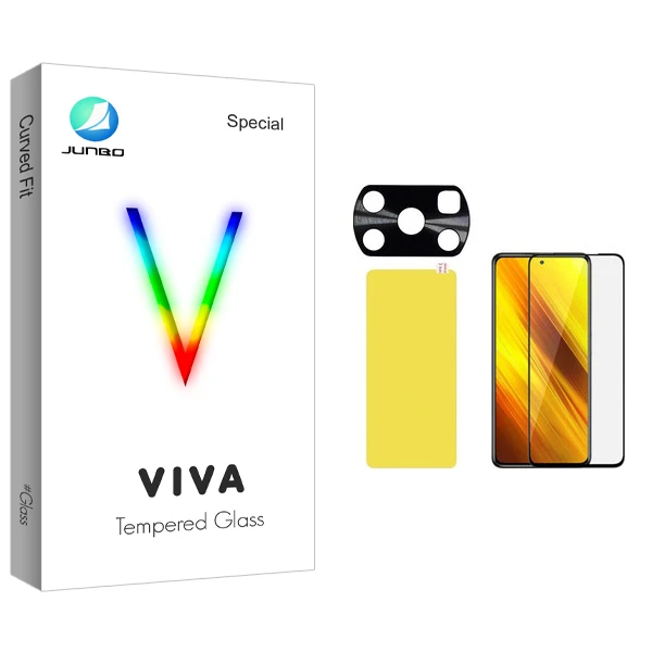 محافظ صفحه نمایش جانبو مدل Viva Glass مناسب برای گوشی موبایل شیائومی Poco X3 به همراه برچسب پوششی و محافظ لنز دوربین