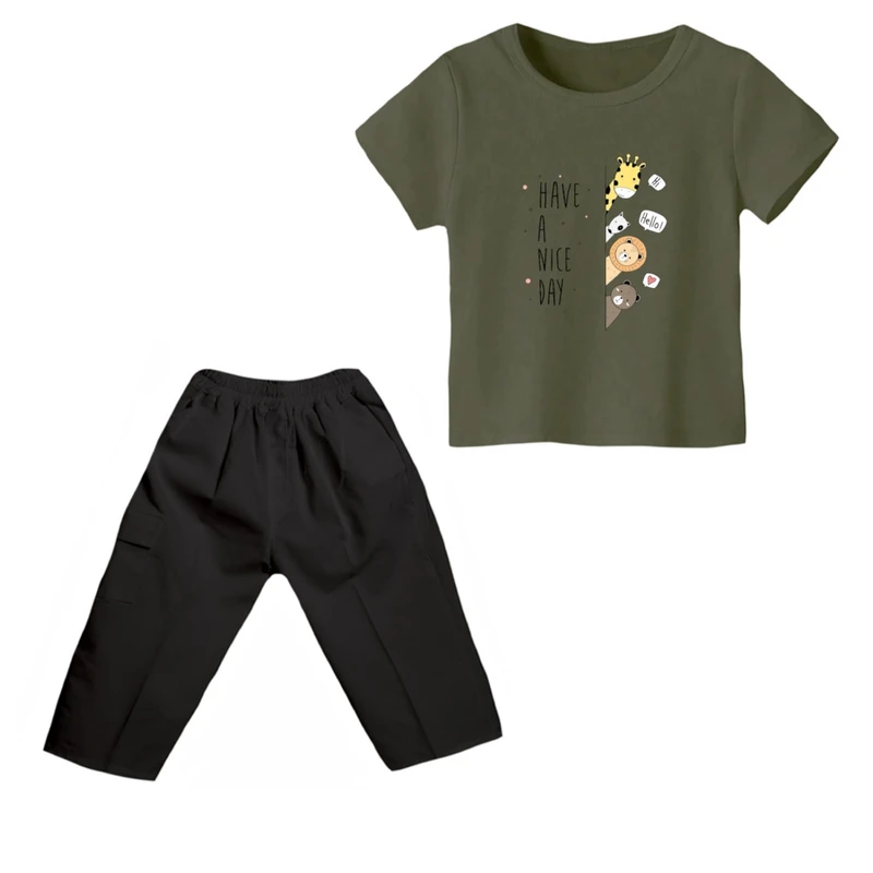 ست تی شرت و شلوارک پسرانه مدل حیوانات بامزه کد ۲