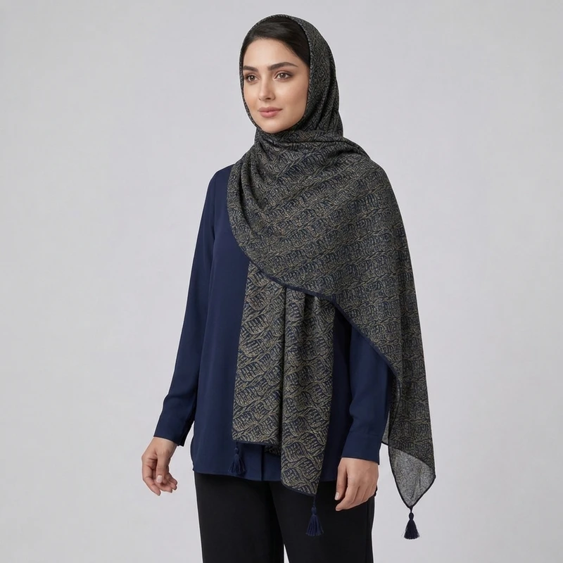 شال زنانه طرح برگ ظریف مدل منگوله‌دار کد S002