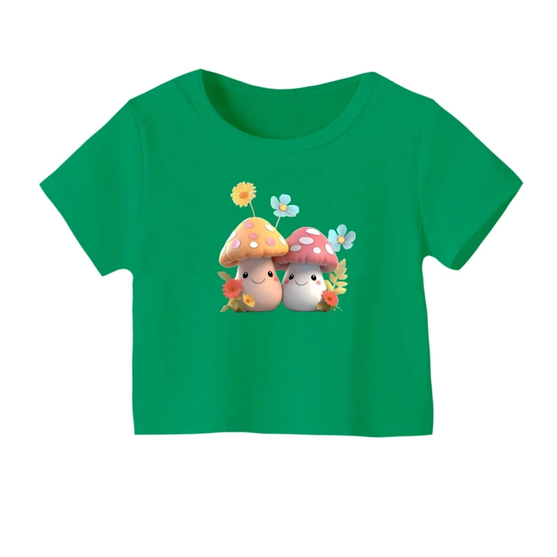 کراپ‌ تی‌شرت آستین کوتاه زنانه مدل قارچ ها