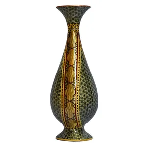 گلدان مسی خاتم کاری سی دا کد KH02006 ارتفاع 25 سانتی متری