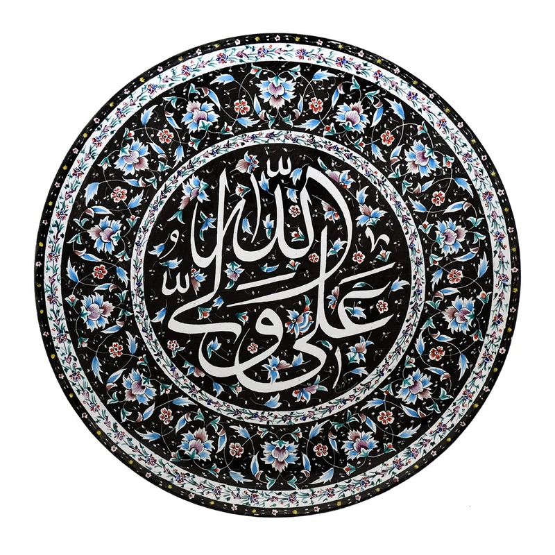 بشقاب مسی میناکاری شده اثر مولاوردی طرح تذهیب قطر 25 سانتی متر