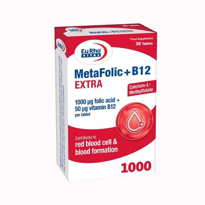 قرص متافولیک و ب 12 50 میکرو گرم اکسترا یوروویتال بسته 30 عددی