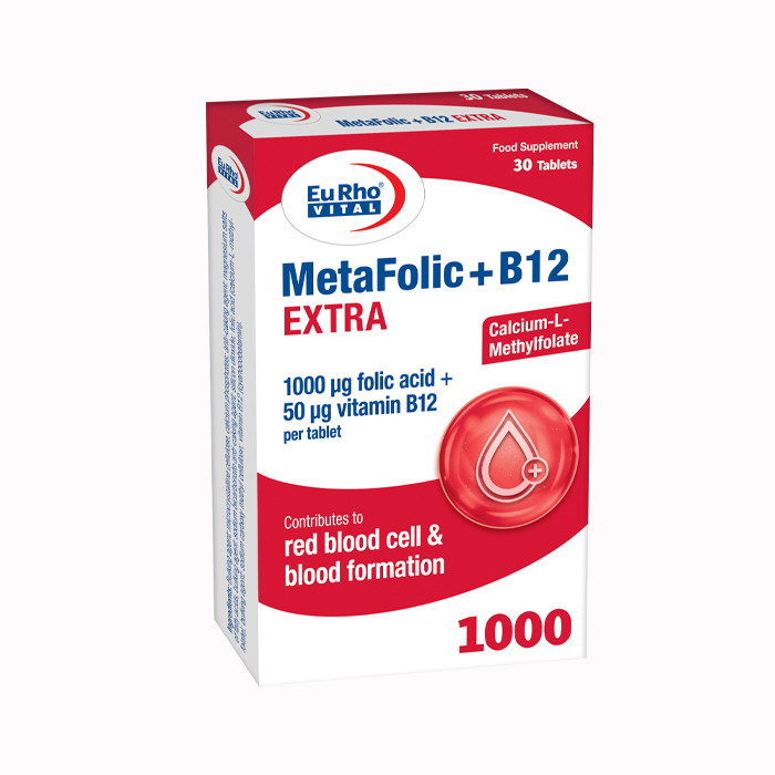 قرص متافولیک و ب 12 50 میکرو گرم اکسترا یوروویتال بسته 30 عددی