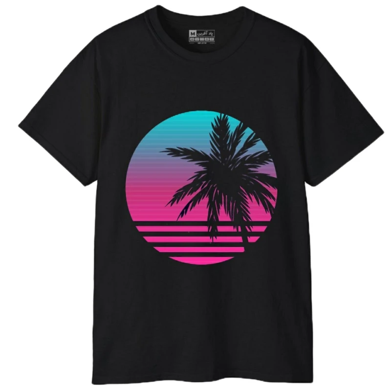 تی‌شرت آستین کوتاه مردانه پاد آفرین مدل درخت نخل کد 547 رنگ مشکی