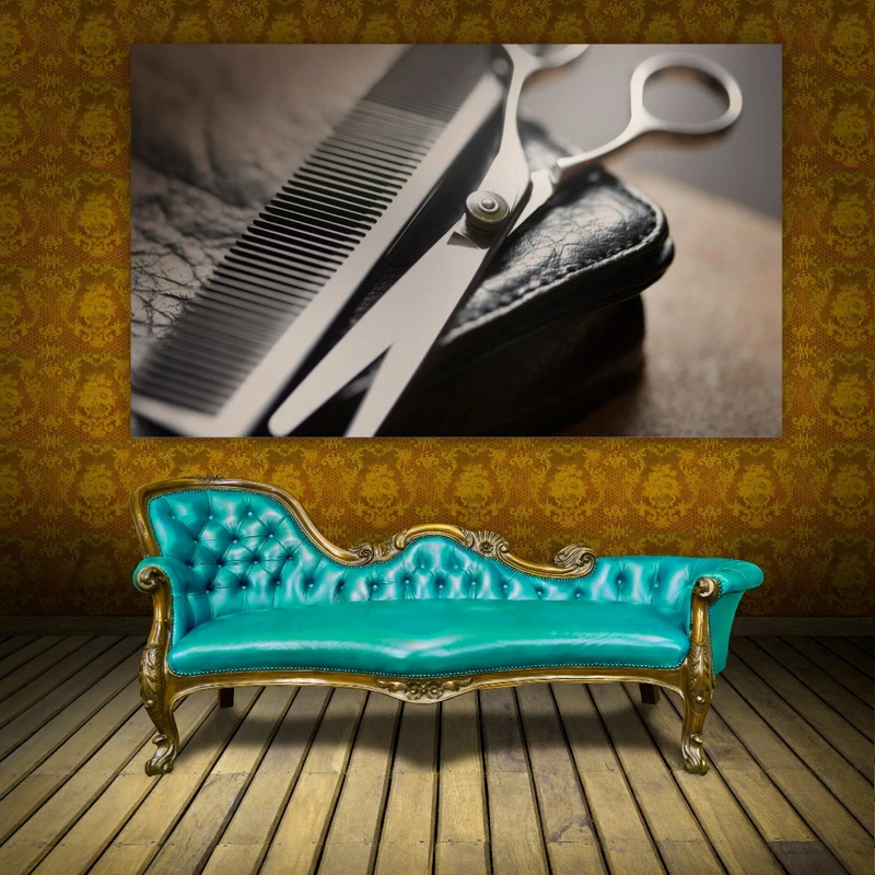 تابلو بوم طرح آرایشگاه مدل لوازم آرایشگاه قیچی و شانه کد SDB891