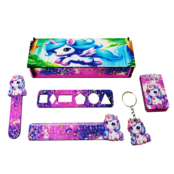 بسته لوازم تحریر مدل چوبی طرح تک شاخ فانتزی کد 08 مجموعه 6 عددی