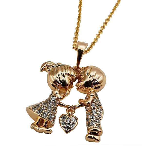 گردنبند دخترانه ژوپینگ مدل دختر پسر قلبی 1245 گردنبند دخترانه ژوپینگ مدل دختر پسر قلبی 1245