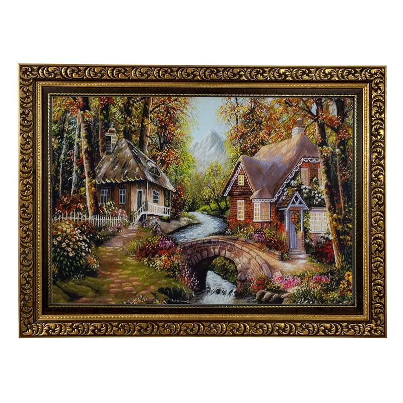 تابلو فرش ماشینی طرح دستبافت مدل خانه جنگلی کد 8027