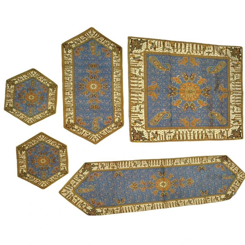 ست ۵ تکه رومیزی ترمه مدل کتیبه طرح ابریشم 