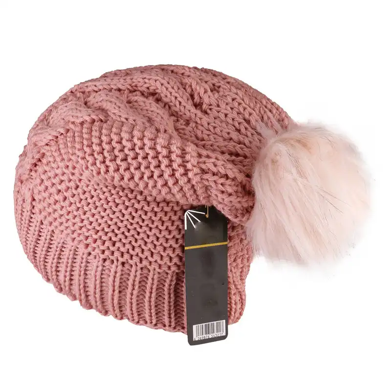 ست کلاه و شال گردن بافتنی طرح پوم دار داخل خز مدل 8601