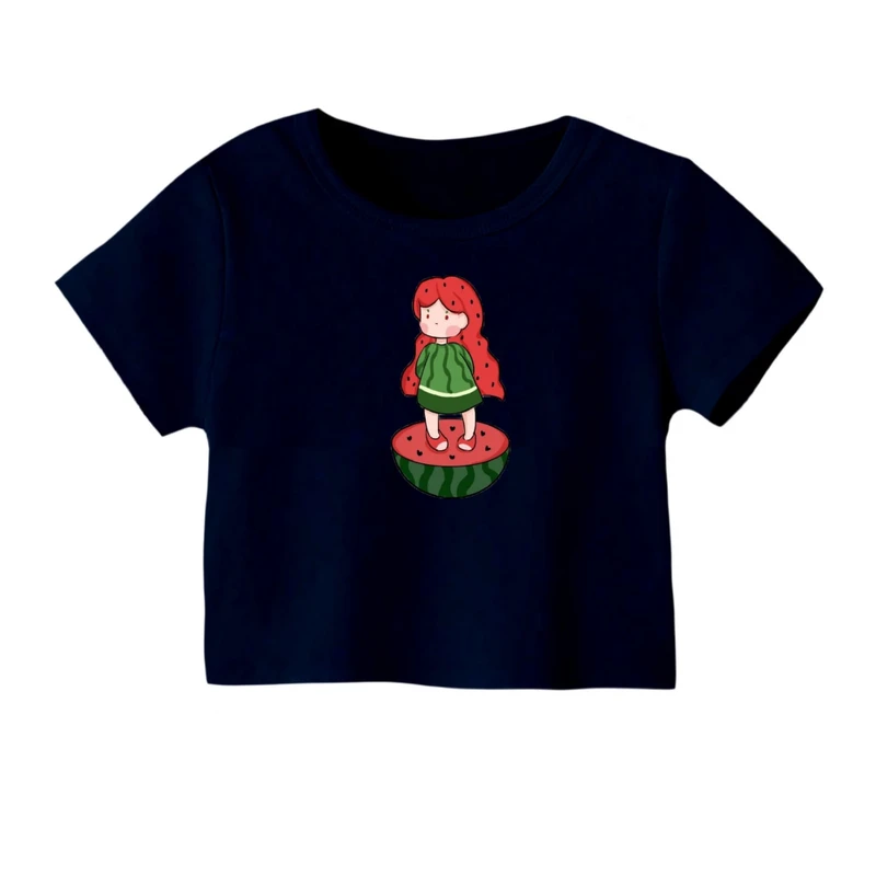 کراپ‌ تی‌شرت آستین کوتاه زنانه مدل دخترک یلدایی کد 2