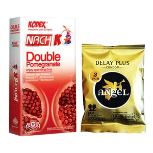 کاندوم ناچ کدکس مدل DOUBLE POMEGRANATE بسته 12عددی به همراه کاندوم انجل مدل DELAY PLUS بسته 3 عددی