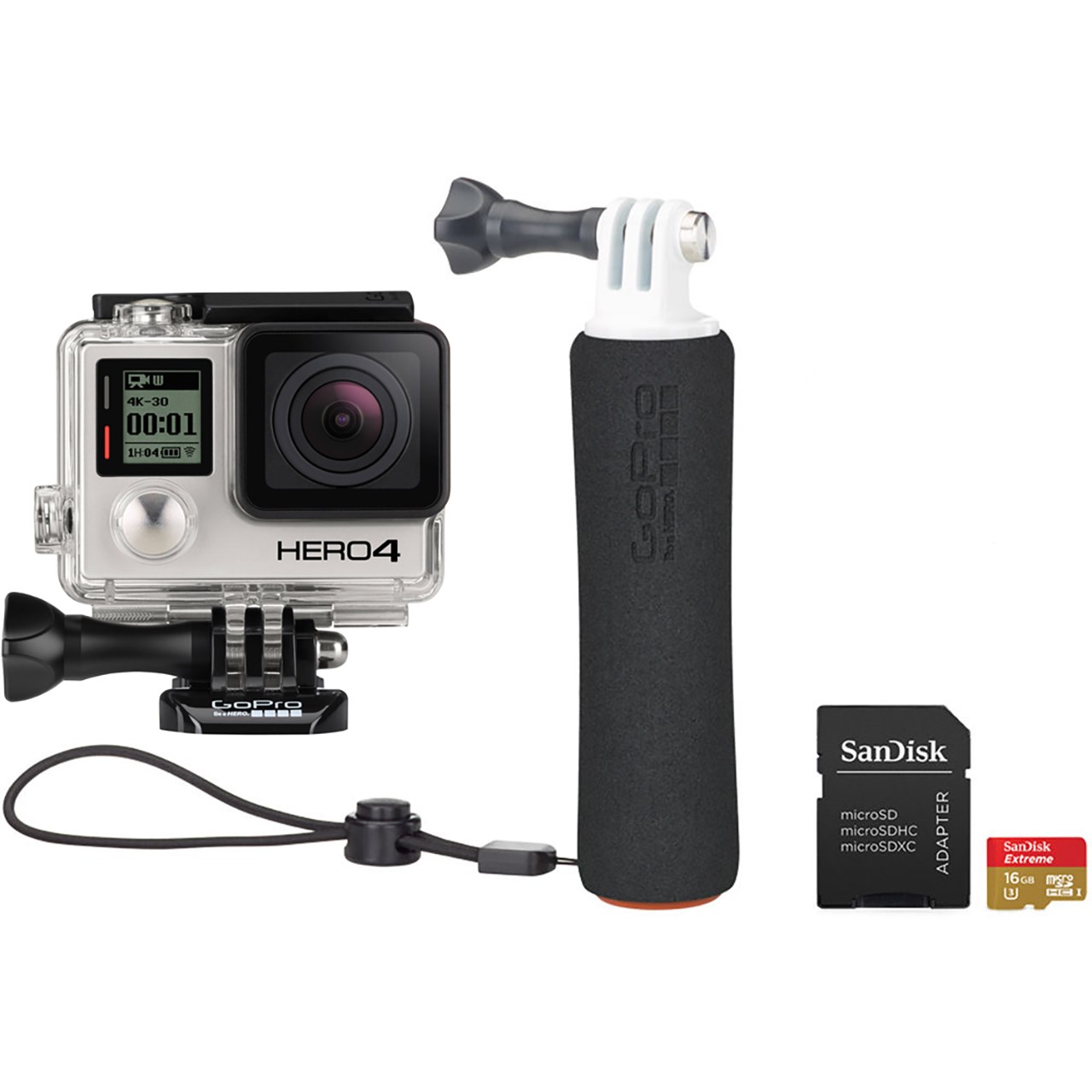 دوربین فیلم برداری ورزشی گوپرو مدل Hero4 Black به همراه کارت Micro SD و مونوپاد