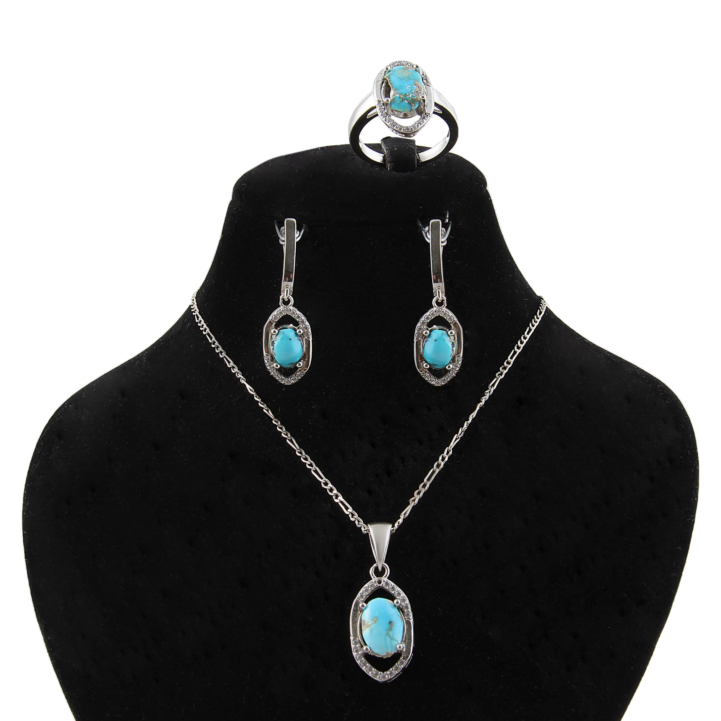 ست نقره زنانه بازرگانی میلادی مدل فیروزه نیشابور کد NTR_337