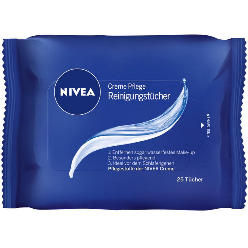 دستمال مرطوب پاک کننده آرایش کرمی نیوآ بسته 25 عددی
