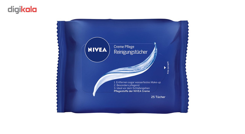 دستمال مرطوب پاک کننده آرایش کرمی نیوآ بسته 25 عددی