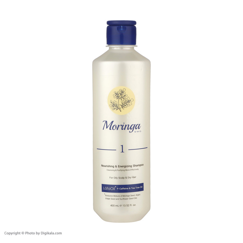 شامپو مغذی و انرژی‌بخش مورینگا اِمو مدل 1 پوست سر چرب و موی خشک 400 میلی‌لیتر