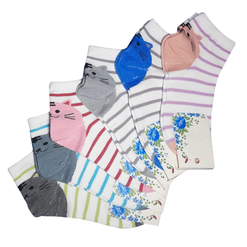 جوراب ساق کوتاه مدل پاشنه گربه دار کد 101 بسته 6 عددی