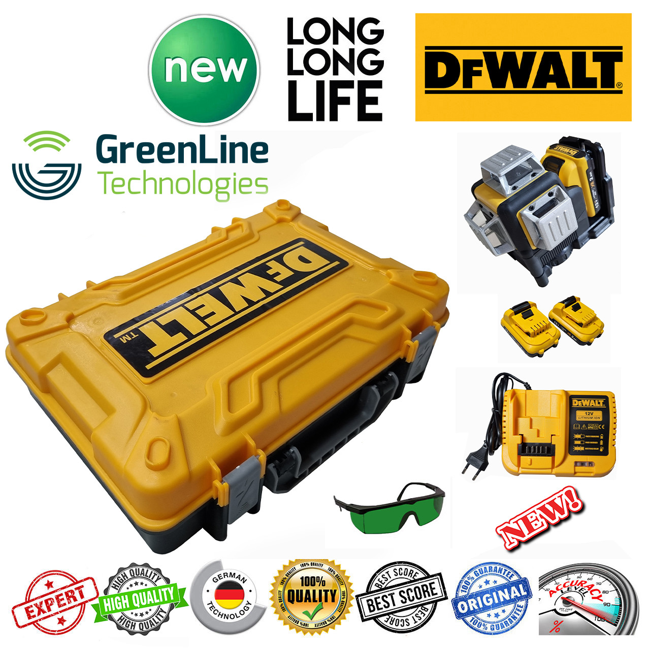 تراز لیزری دی اف والت مدل 3 بعدی نور سبز کد DW-360-3D