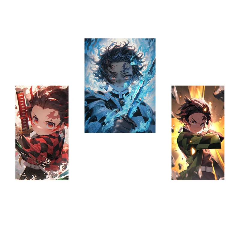 استیکر لپ تاپ و موبایل مدل انیمه طرح شیطان کش تانجیرو کامادو demon slayer kamado tanjiro کد 885 مجموعه 3 عددی