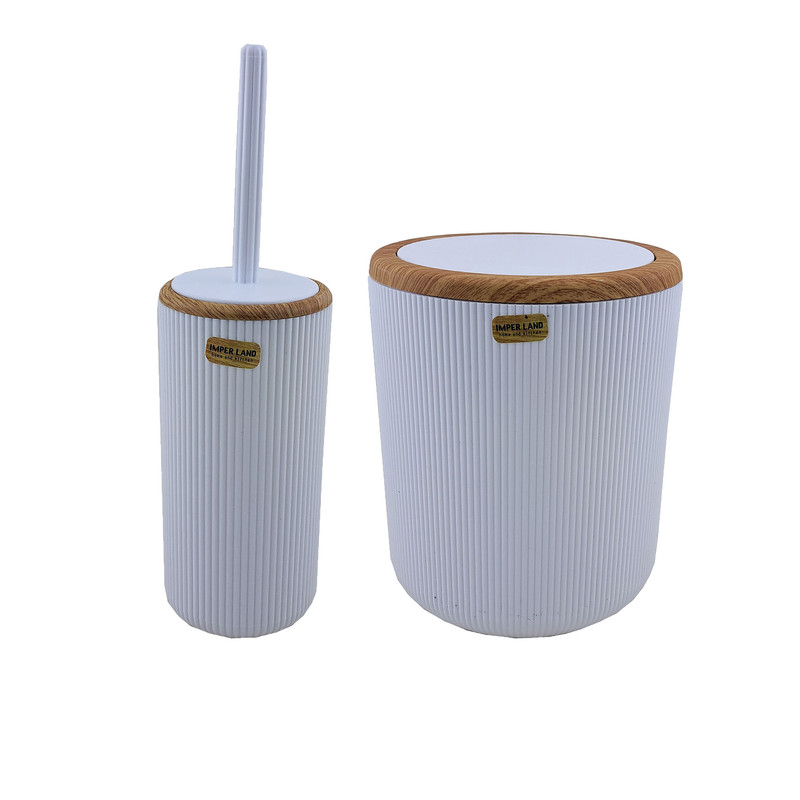 ست سطل زباله و فرچه امپرلند مدل کاریزما طرح چوب