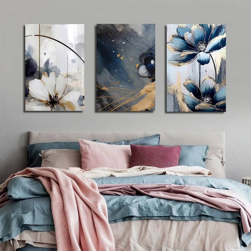 تابلو شاسی بکلیت طرح نقاشی رنگ روغن گل مدل SH-3125 مجموعه 3 عددی