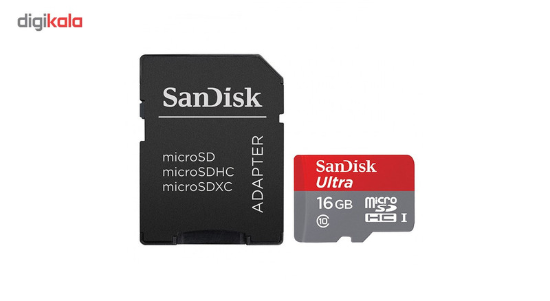 کارت حافظه microSDHC سن دیسک مدل Ultra کلاس 10 استاندارد UHS-I U1 سرعت 80MBps همراه با آداپتور ظرفیت 16 گیگابایت