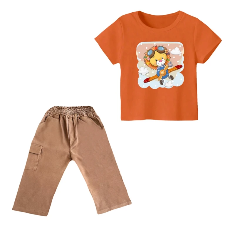 ست تی شرت و شلوارک پسرانه مدل شیر کد ۵