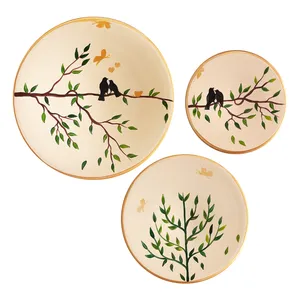 بشقاب دیوارکوب سفالی طرح پرنده کد 183 مجموعه 3 عددی