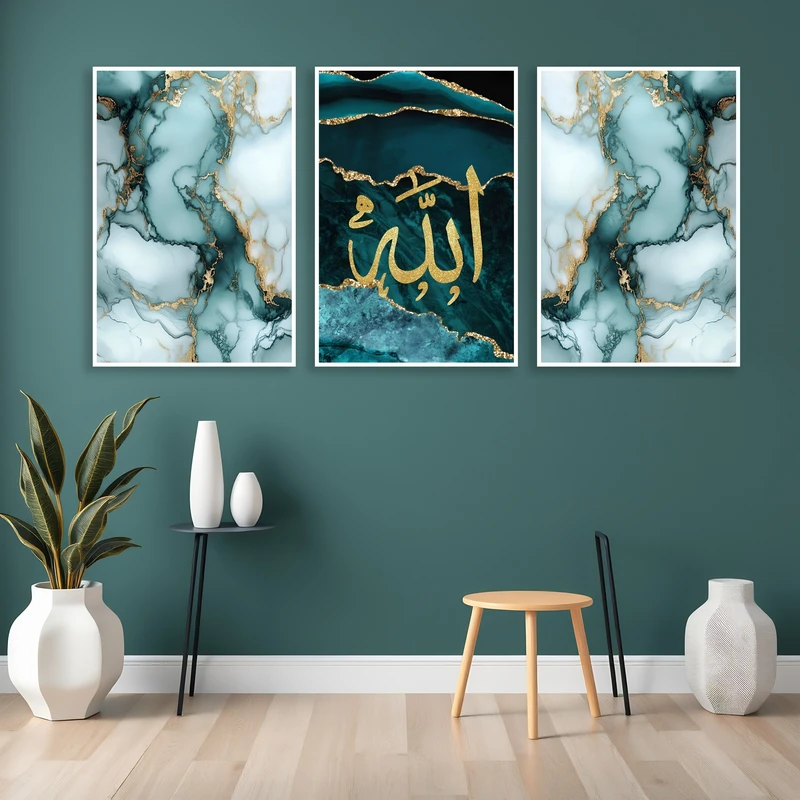 تابلو بکلیت مدل قاب شاسی طرح مدرن الله و رزین کد W-MR-1193 فریم سفید مجموعه 3 عددی 
