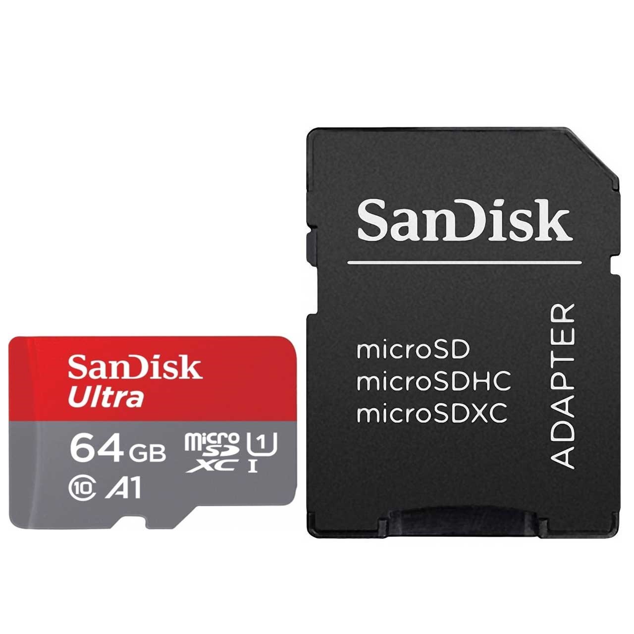 کارت حافظه microSDXC سن دیسک مدل Ultra کلاس10 و A1 استاندارد UHS-I U1 سرعت 100MBps 667X همراه با آداپتور SD ظرفیت 64 گیگابایت