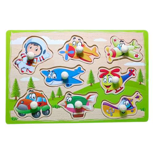 بازی آموزشی طرح جورچین چوبی پین دار مدل وسایل نقلیه