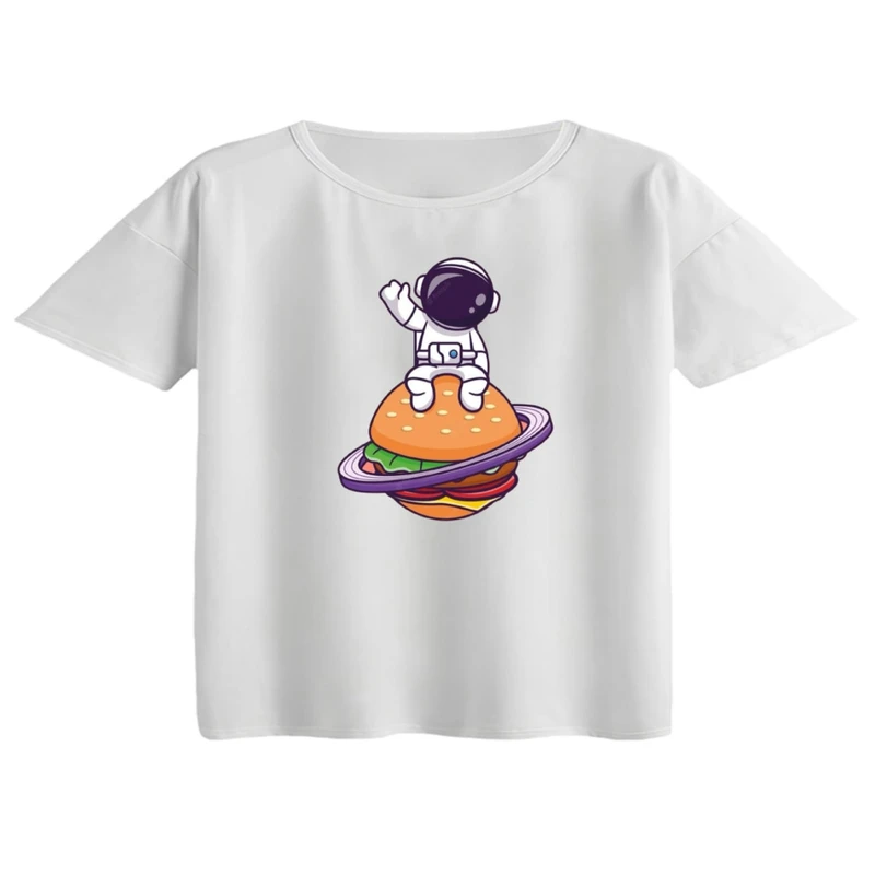 کراپ تی‌شرت آستین کوتاه زنانه مدل فضانورد کد ۷