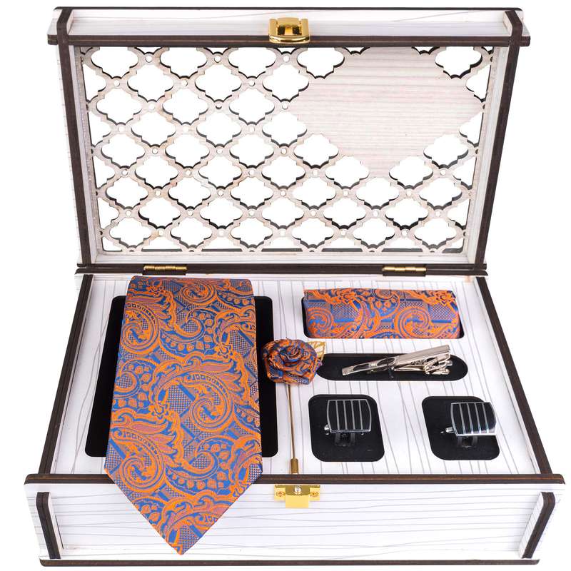 ست کراوات و دستمال جیب و دکمه سردست و گل کت مردانه جیان فرانکو روسی مدل GF-ST727RE-BOX