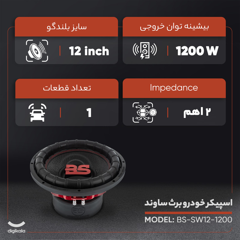 اسپیکر خودرو صدای نفس  مدل  BS-SW12-1200