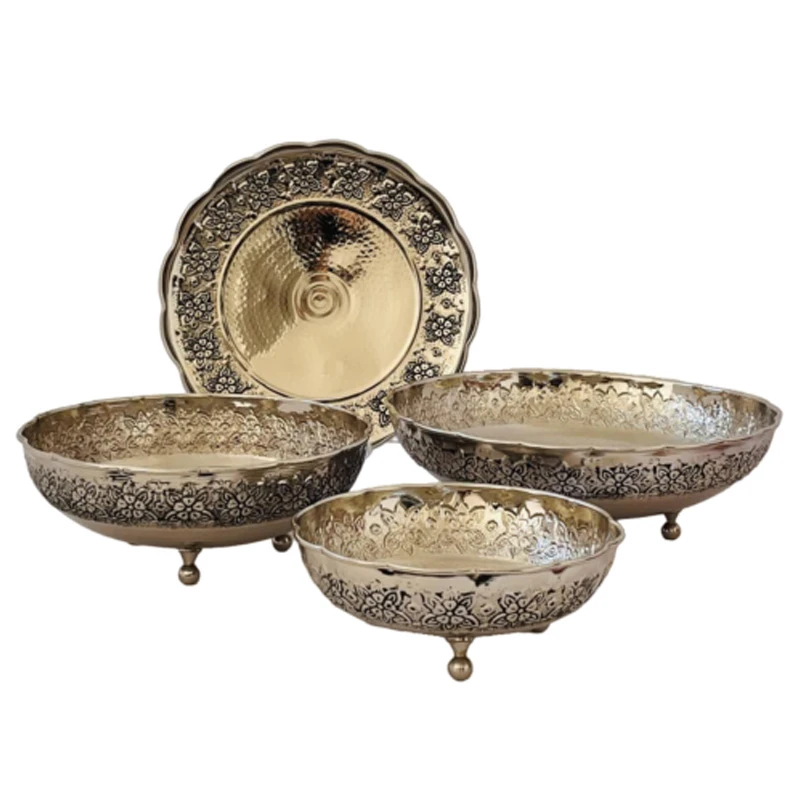 ست ظروف پذیرایی مسی مدل سه پایه برنجی کد zh321.5