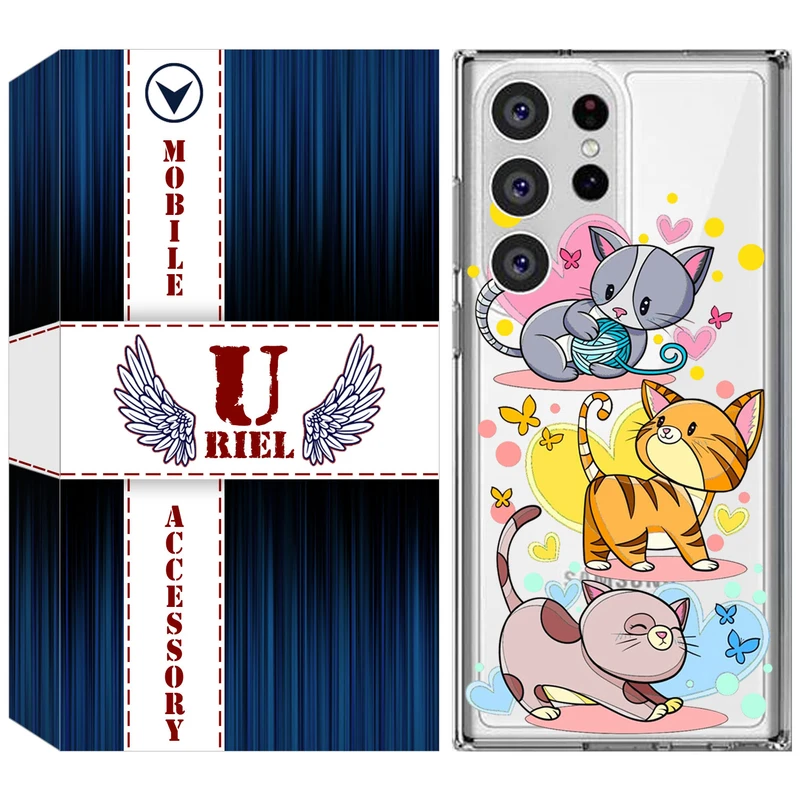 کاور یوریل مدل Clear کد 6 طرح گربه مناسب برای گوشی موبایل سامسونگ Galaxy S23 Ultra