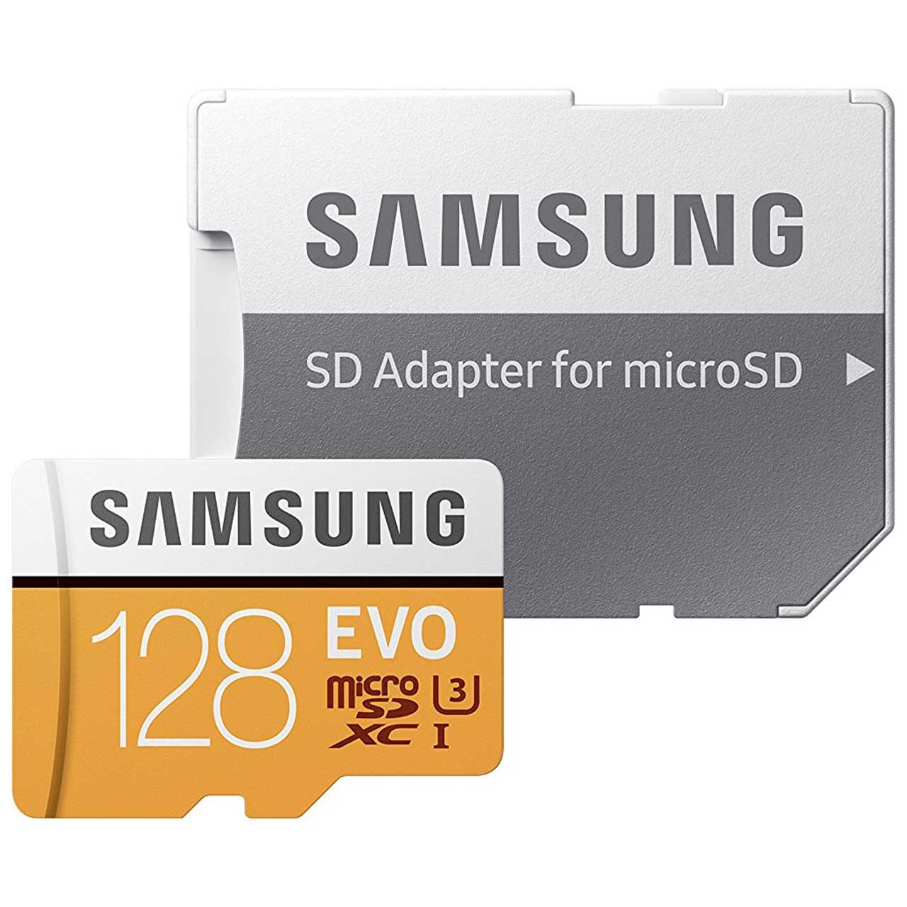کارت حافظه microSDXC سامسونگ مدل Evo کلاس 10 استاندارد UHS-I U3 سرعت 100MBps همراه با آداپتور SD ظرفیت 128 گیگابایت