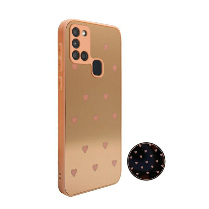 کاور مدل قلبی آیینه ای کد 02 مناسب برای گوشی موبایل سامسونگ GALAXY A21s به همراه پایه نگهدارنده
