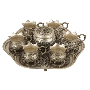 سرویس چای خوری قلمزنی برنجی اثر خرم نژاد طرح 2 دایره ای