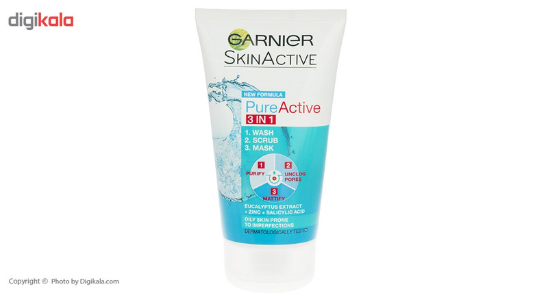 اسکراب لایه بردار پوست گارنیه مدل Pure Active 3in1 حجم 150 میلی لیتر