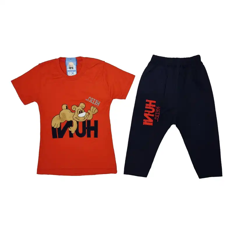 ست تی شرت آستین کوتاه و شلوارک پسرانه مدل خرسی