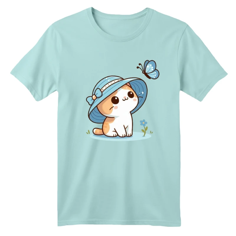 تی شرت آستین کوتاه بچگانه مدل گربه و کلاه