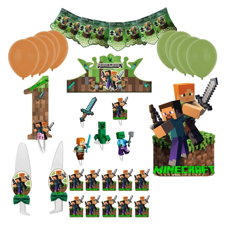 مجموعه 38 عددی دکور تم تولد مدل ماینکرافت کد 01