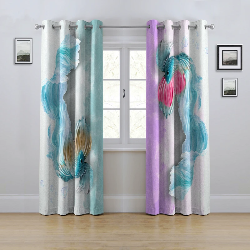 پرده مدل پانچی طرح ماهی سایز 280x145 سانتی متر