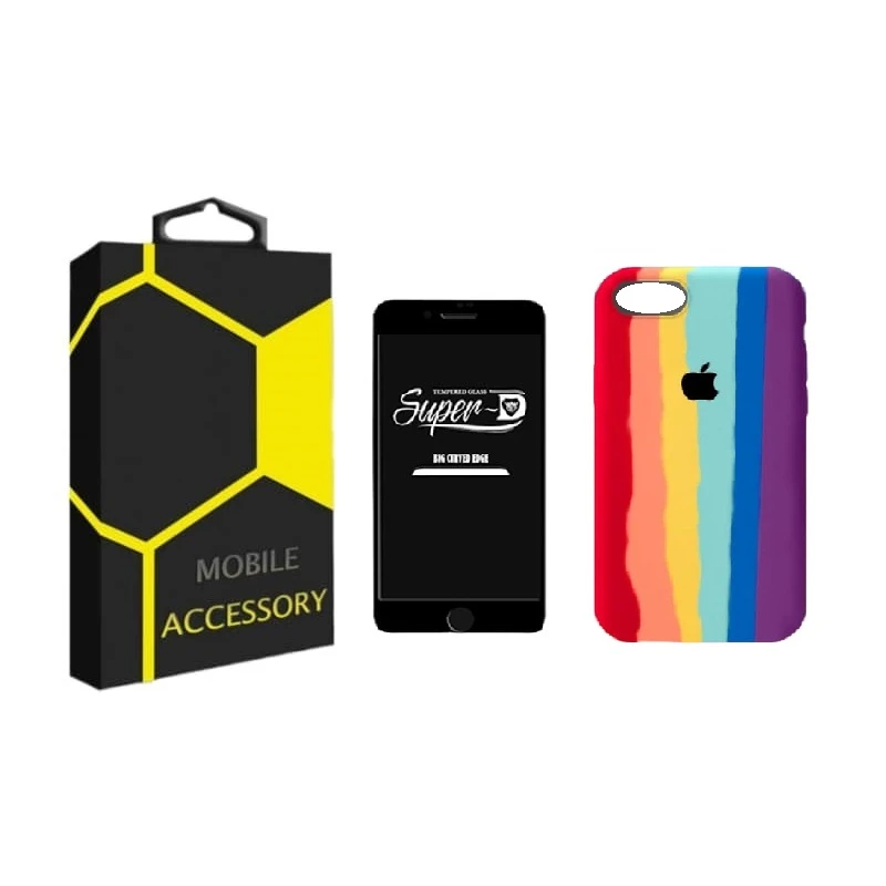 کاور مدل Rainbow مناسب برای گوشی موبایل اپل Iphone 7 / 8 به همراه محافظ صفحه نمایش