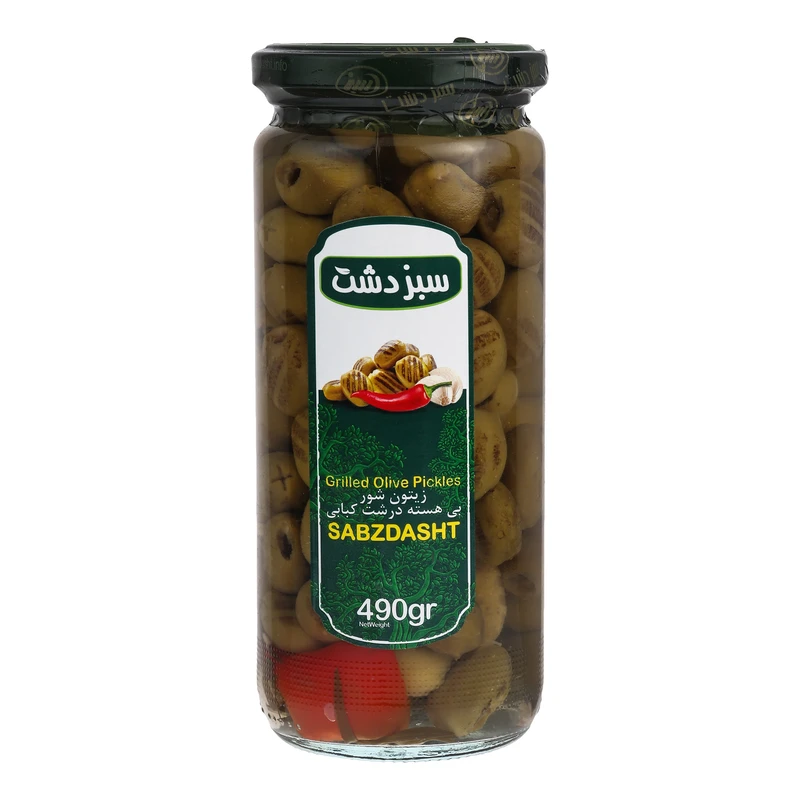 زیتون بی هسته کبابی سبزدشت - 490 گرم